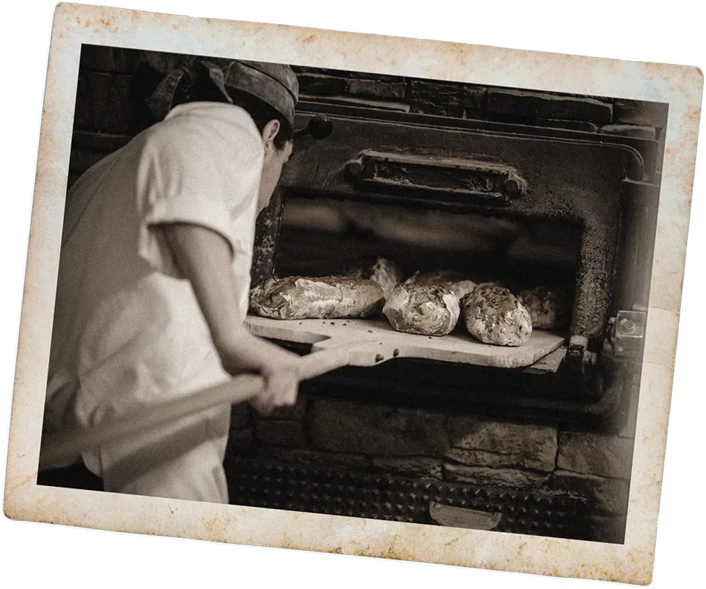 Panadero sacando el pan del horno